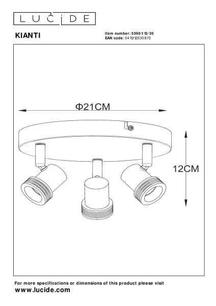 Lucide KIANTI - Ceiling spotlight - Ø 21 cm - 3xGU10 - Black - technical